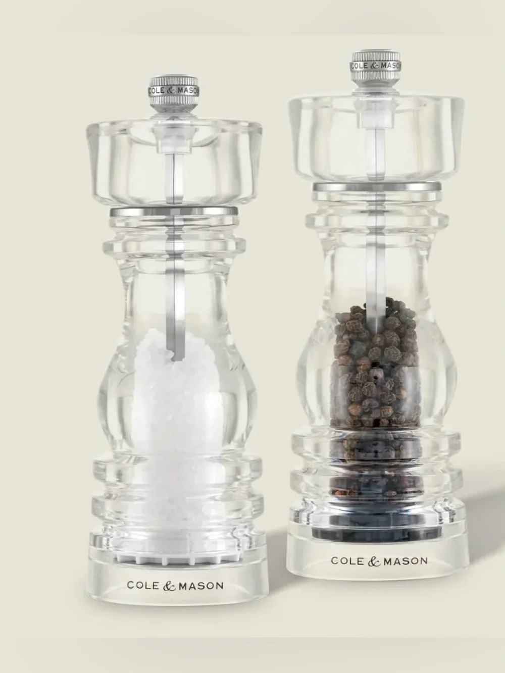 Cole & Mason London Clear Acrylic Salt & Pepper Mill Set 7”